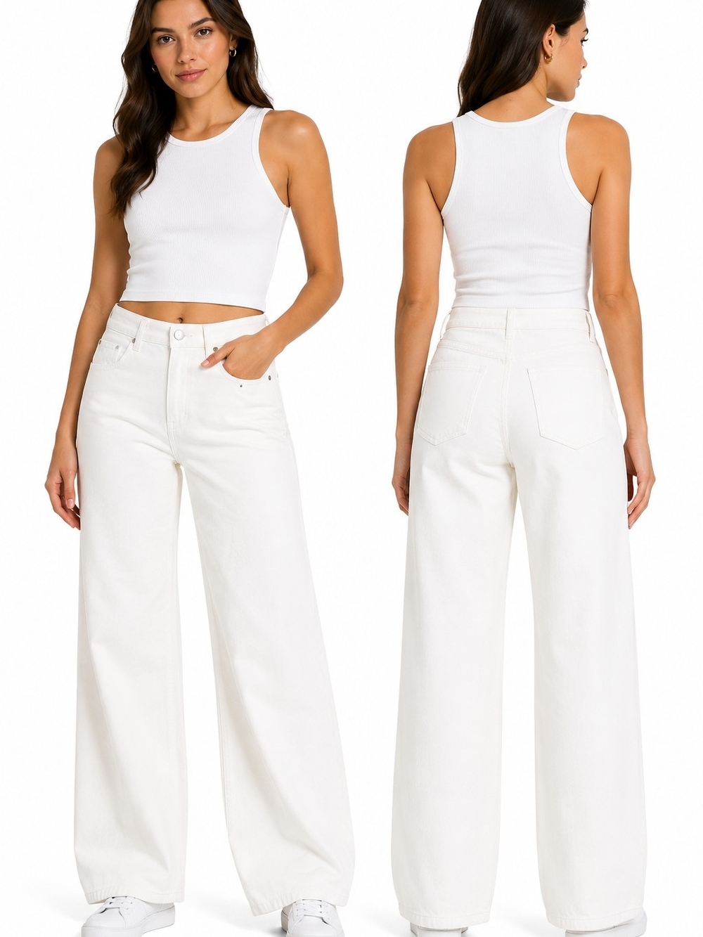 Commense White High-Rise Wide-Leg Jeans